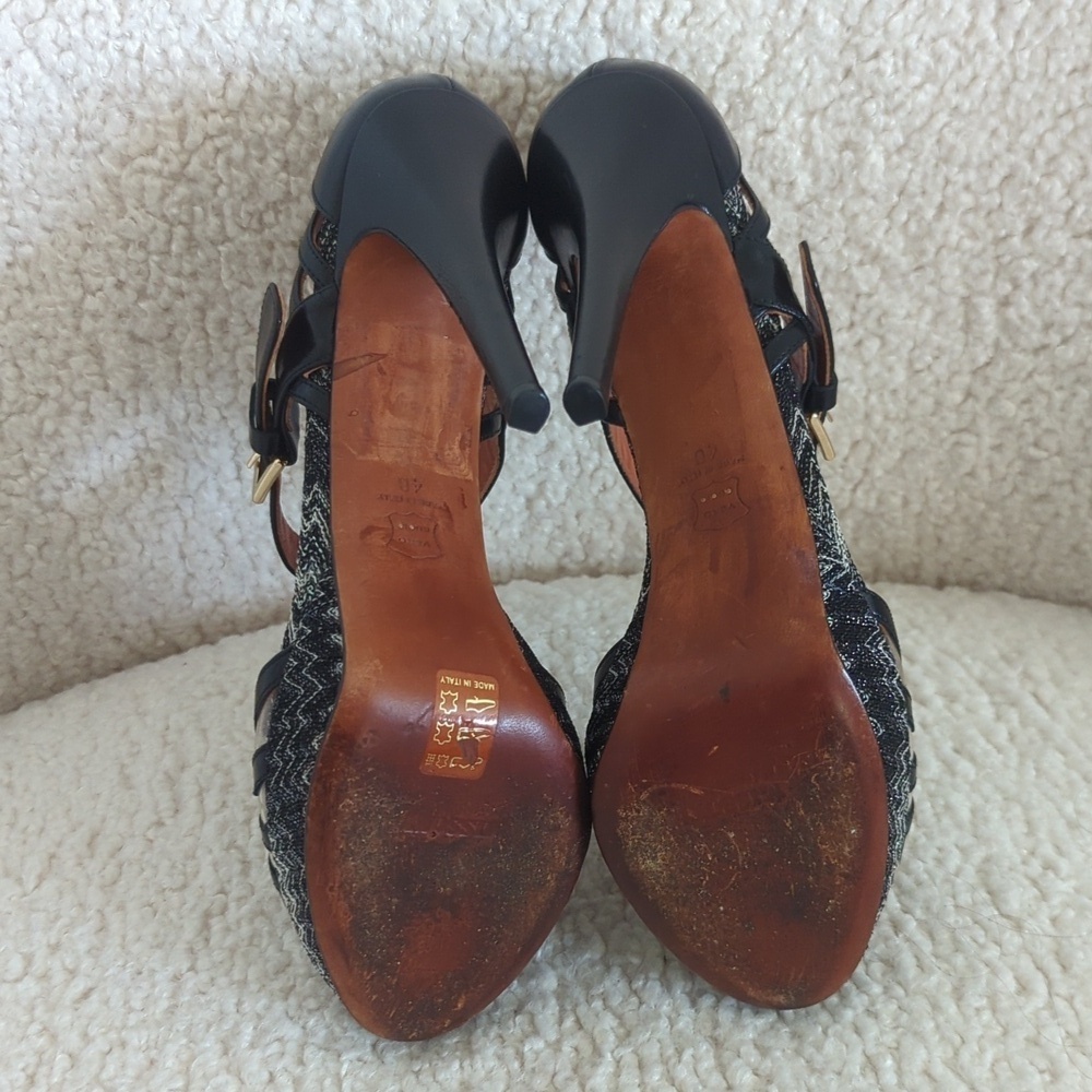 Missoni Striped Black and Tan Platform Heels - Picture 7 of 12